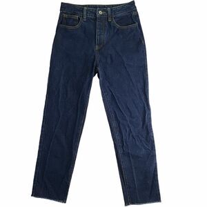 J Galt Mom Jeans Womens Sz‎ L Button Fly High Waist Dark Wash RR005-YR01 Raw Hem